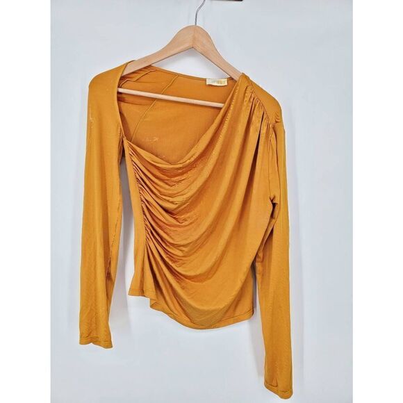 LAPOINTE Women's Asymmetric Ruched Long-Sleeve Jersey Top Yellow Size 12 - Picture 7 of 10